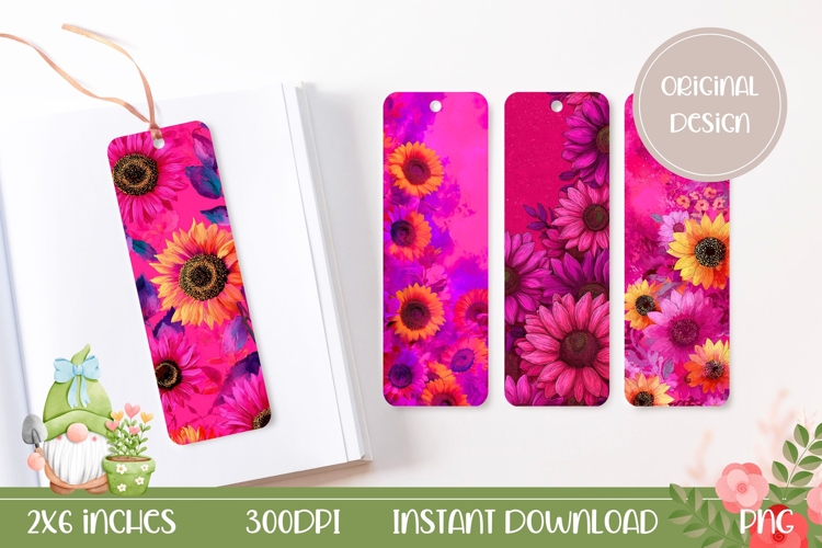 Sunflowers Bookmark Designs, Pink Bookmarks