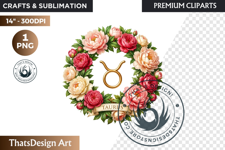 Taurus Floral Zodiac Wreaths Clipart Astrology Flower PNG
