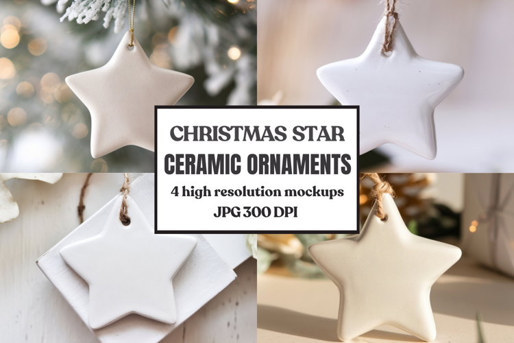 Christmas Star Ceramic Ornaments Mockup | Holiday Star Ornam