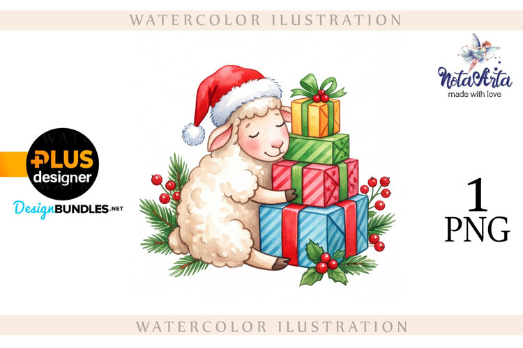 Christmas Sheep in Watercolor Style example image 1
