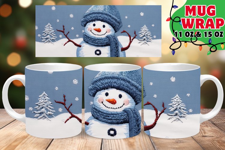 Snowman Christmas 3D Embroidered Splendor 15oz Mug example image 1