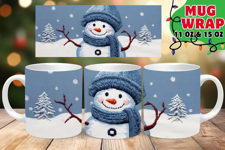 Snowman Christmas 3D Embroidered Splendor 15oz Mug