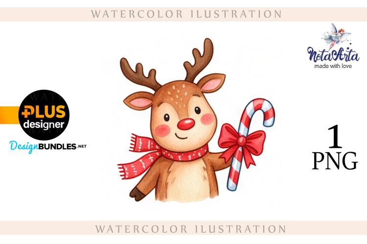 Christmas deer watercolor illustration