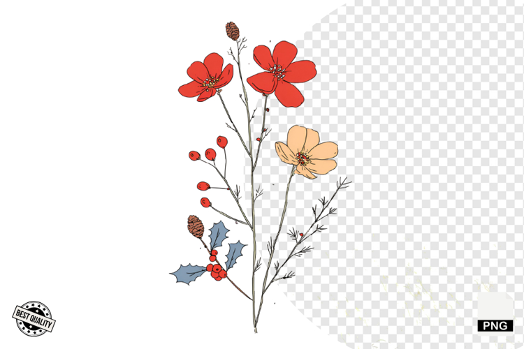 Christmas Doodle Wildflowers Clipart
