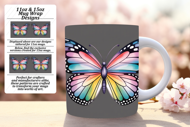 Stylish 11oz Mug Wrap Png Design , Butterfly