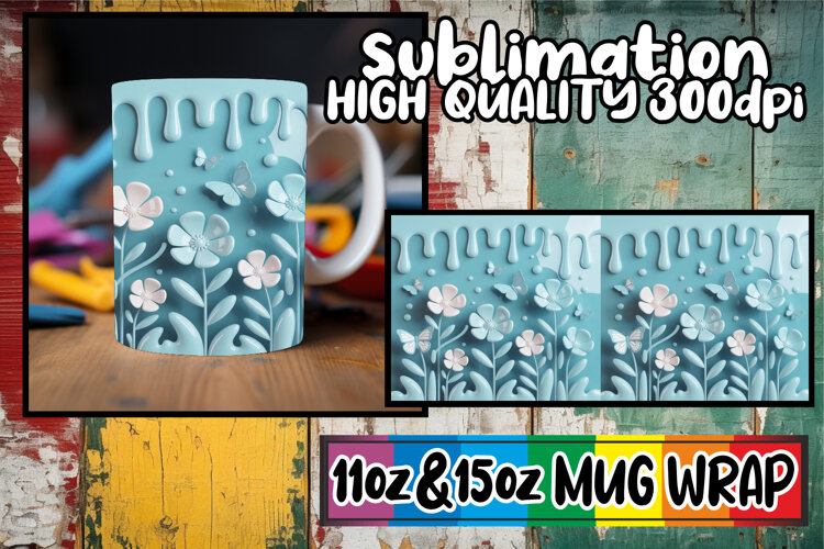 Captivating beauty 11oz 15oz mug wrap, 3D Flowers example image 1
