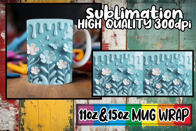Captivating beauty 11oz 15oz mug wrap, 3D Flowers