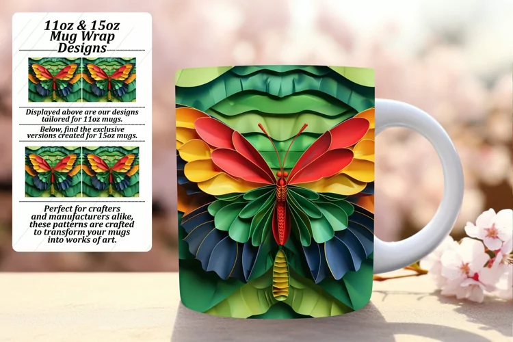 Enchanting Spring Butterfly Magic: 3D Mug Wrap