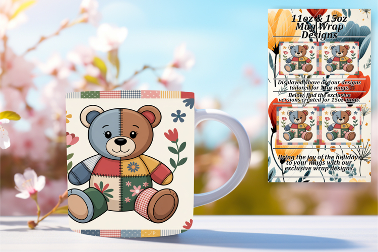 Sublimation 15oz Mug Wrap Png Design , Cute Bear
