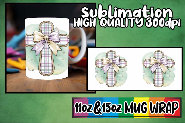 Heartfelt wishes 11oz 15oz mug wrap, Cross and Bow