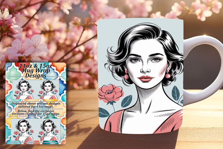 Radiant 15oz Mug Wrap Png Design , Beauty Woman