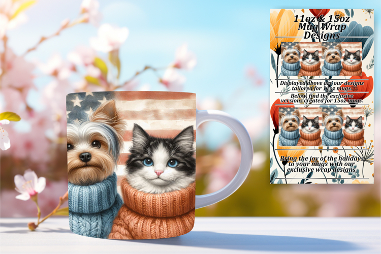 Stylish 15oz Mug Wrap Png Artwork , Dog and cat