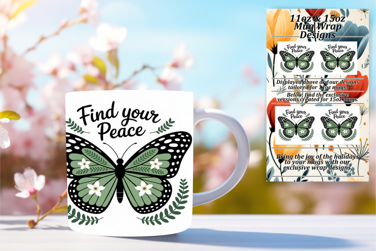 Trendy 15oz Mug Wrap Png Design , Butterfly