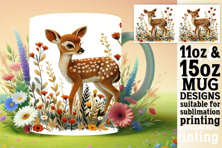 Deer Watercolor Design Mug Wrap Sublimation