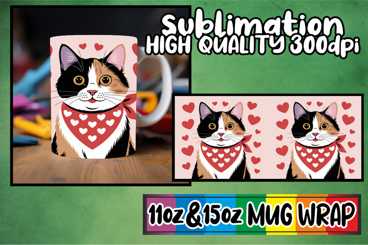 Playful mornings 11oz 15oz sublimation wrap, Valentines Cat