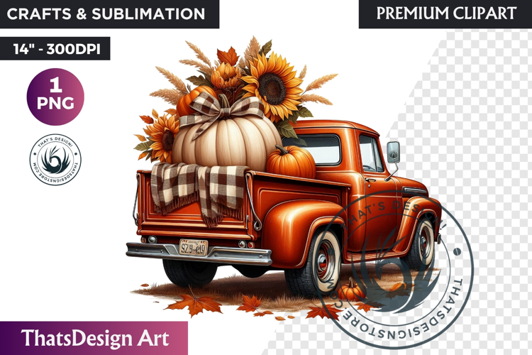Fall Vintage Truck with Pumpkin PNG clipart thanksgiving