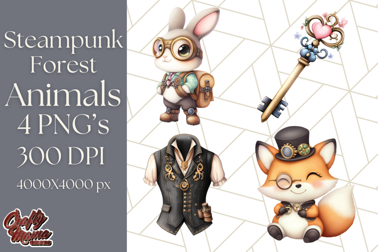 Vintage Steampunk Forest Animal PNG Clipart for Sublimation