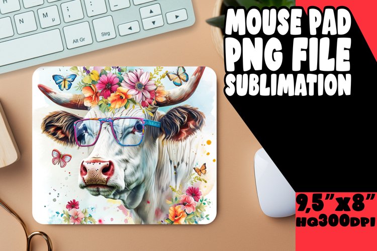 Spring Fling Cow Mouse Pad: Watercolor Charm