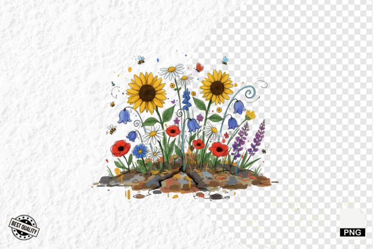 Whimsical Summer Wildflowers Clipart