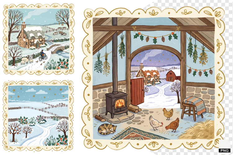 Nursery Winter Postage Stamps PNG