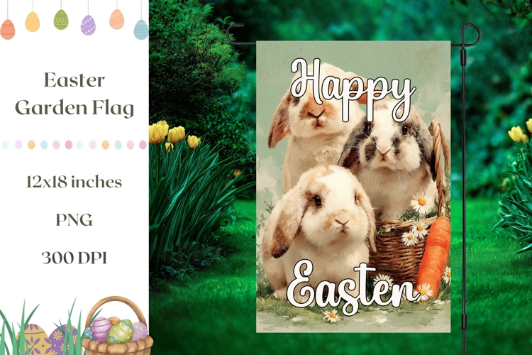 Easter Garden Flag, Vintage Bunnies Garden Flag Template