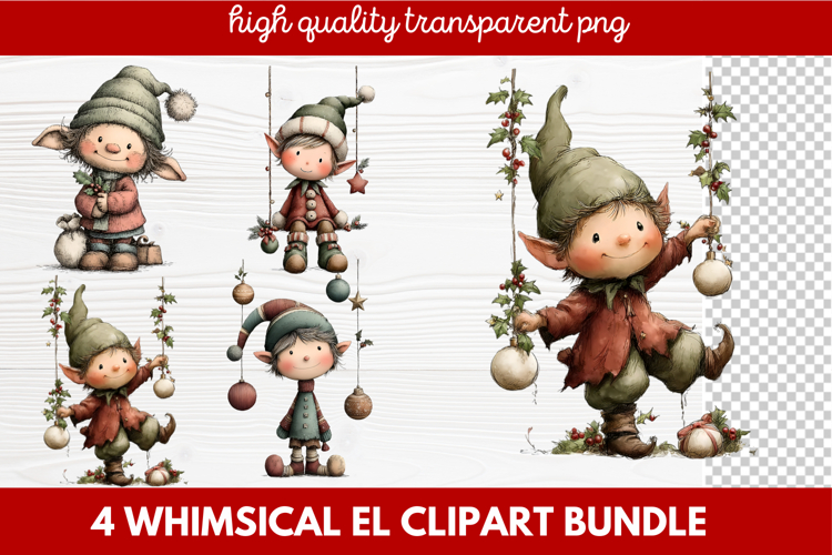 Whimsical Elf Clipart | Cute Christmas Elf PNG Illustration