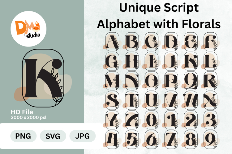 Unique Script Alphabet with Florals Monogram