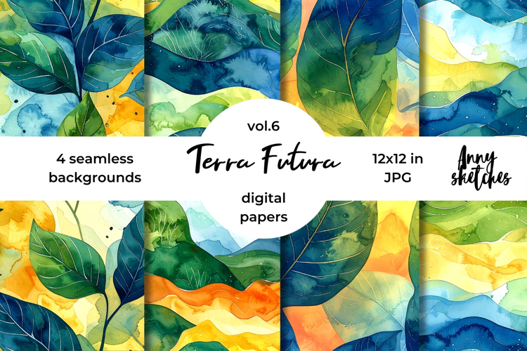 Terra Futura Digital Paper Watercolor Seamless Pattern