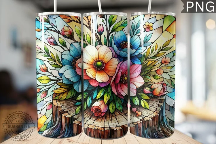 Watercolor Flower Wooden Stump Tumbler - High Quality 3Dpi