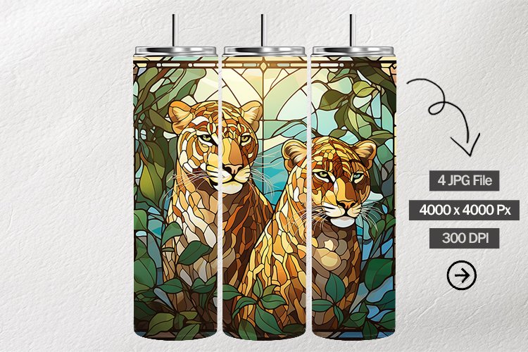 Leopards Stained Glass Square Coaster - 04 Variations example image 1