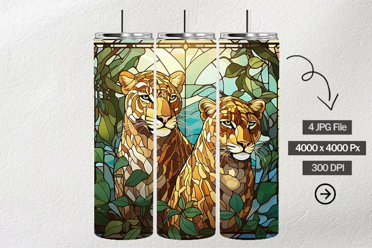 Leopards Stained Glass Square Coaster - 04 Variations