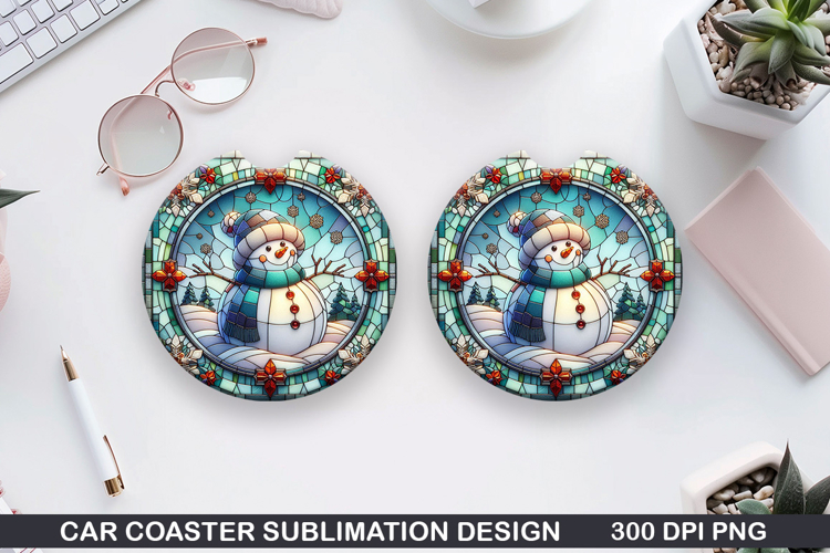 Snowman Car Coaster Sublimation|Christmas Coaster PNG Design
