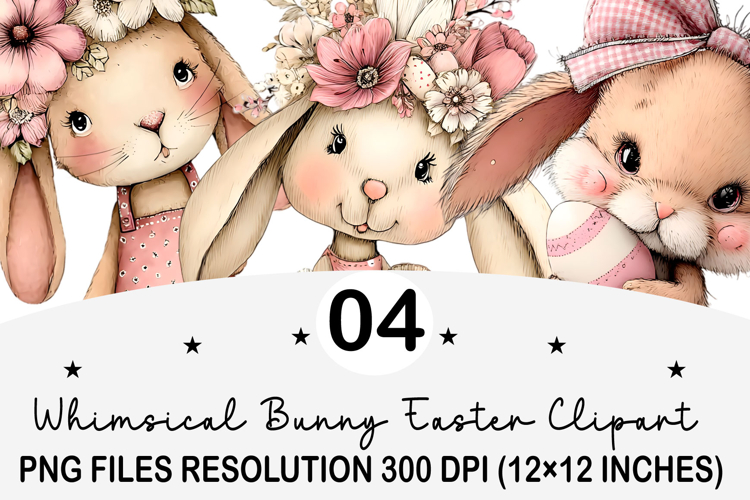 Whimsical Bunny Easter Clipart, Watercolor Easter Bunny PNG