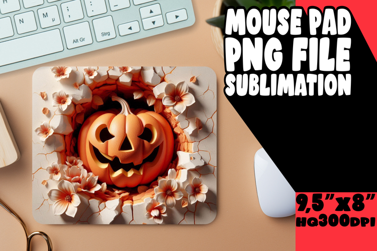 Playful Mouse Mat Sublimation PNG, 3D Pumpkin