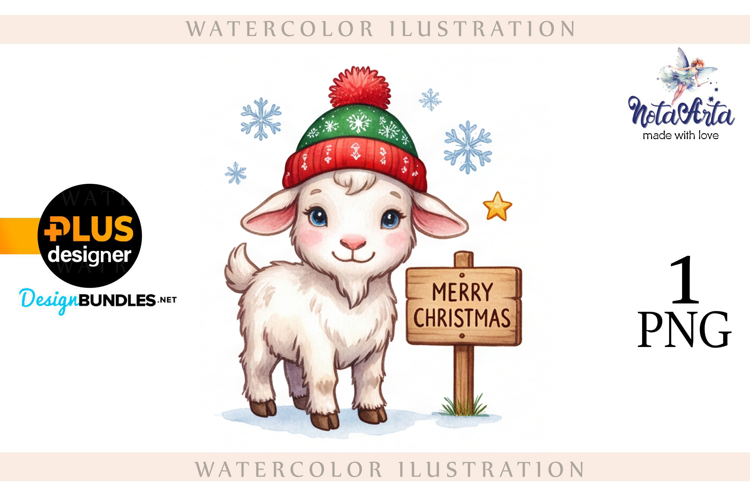 Christmas Goat in Watercolor Style