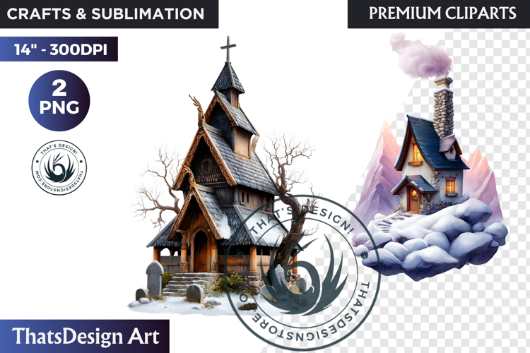 Watercolor Winter Landscape Snowy Cabin Illustration png