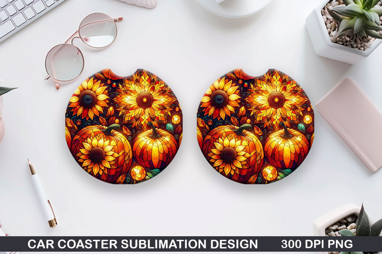 Pumpkin Car Coaster Sublimation| Halloween Coaster PNG
