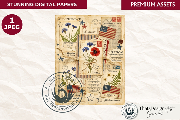 Patriotic Vintage 4th of July Junk Journal digital paper