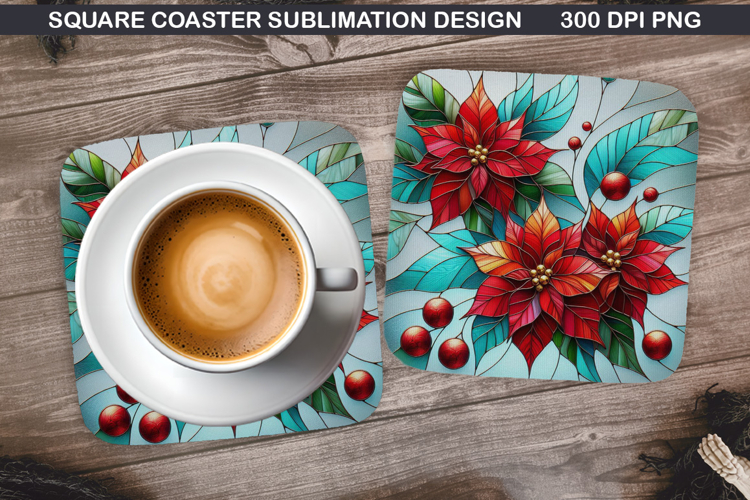 Poinsettias Coaster Sublimation, Christmas Coaster PNG