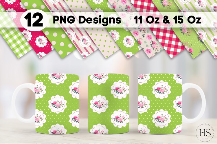 12 Shabby Chic Flowers Mug Sublimation PNG Bundle, Mug Wrap