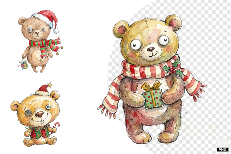 Quirky Christmas Teddy Bear PNG