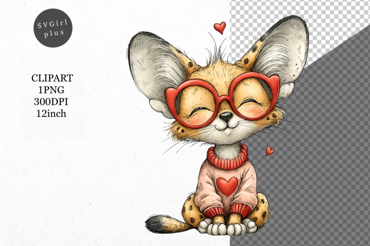 Serval Clipart, Valentines Day Clipart, Whimsical Clipart,