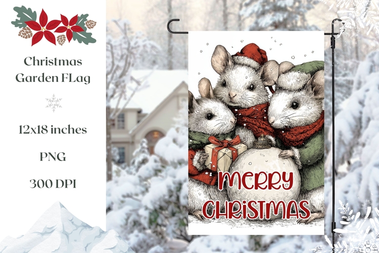 Cartoon Christmas Mouses Garden Flag Design