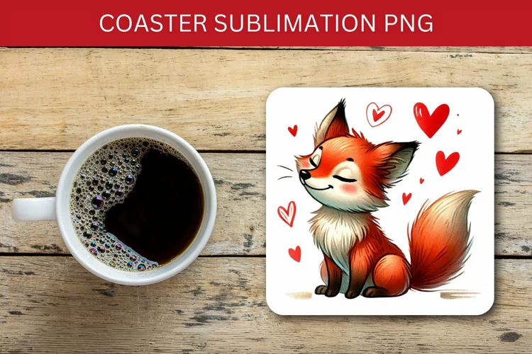 valentine square coaster - fox heart love