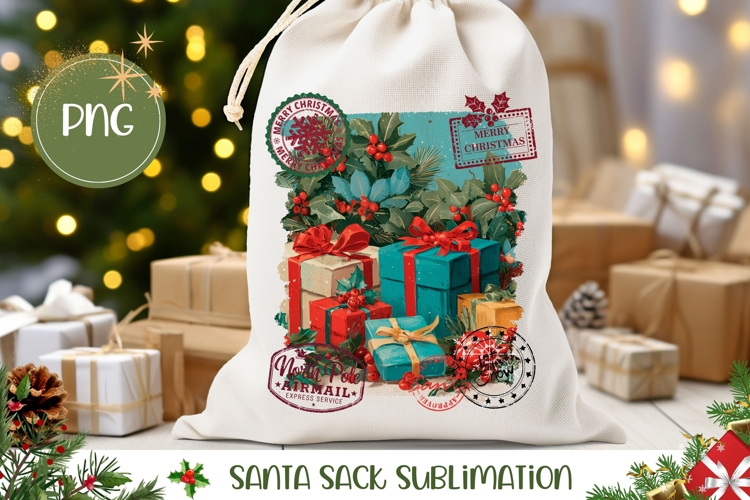 Cartoon Christmas Presents Santa Sack, Winter Gift Bag Print