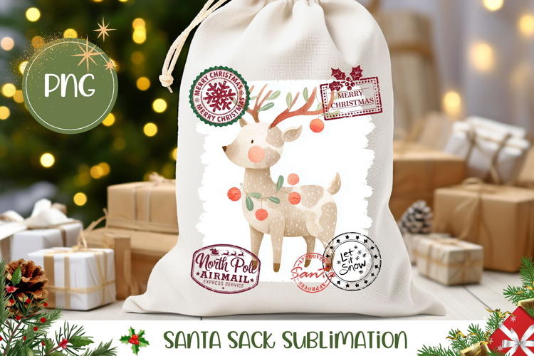 Cartoon Christmas Deer Santa Sack, Cute Gift Bag Design