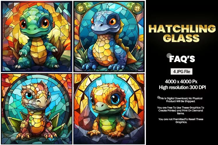 Hatchling Stained Glass Square Coaster - 04 Variations