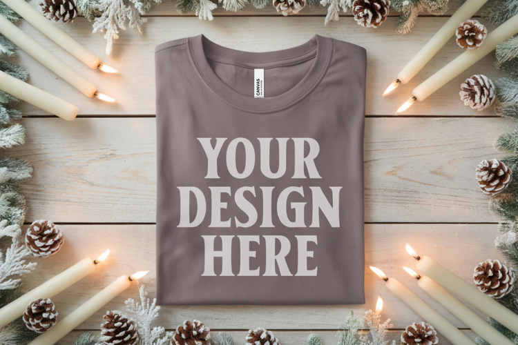 Christmas Bella Canvas 3001 Ash Folded Tshirt Mockup