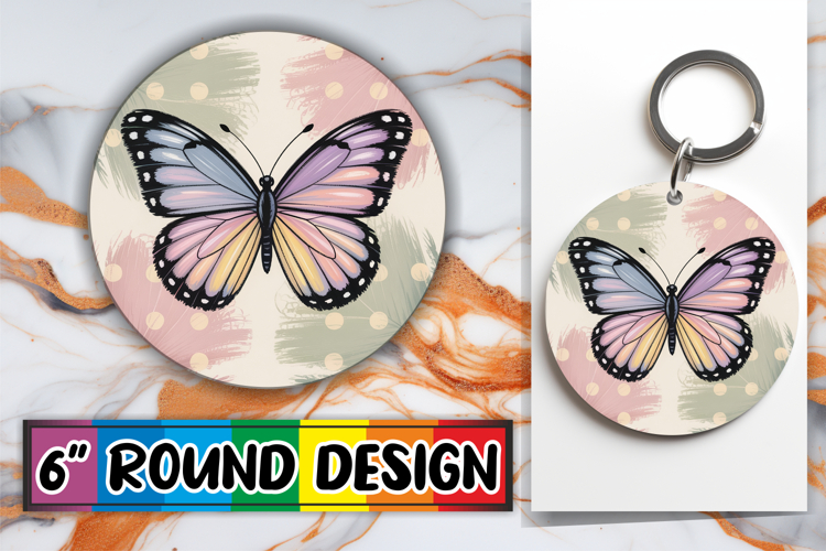 Bright Circle Sublimation Keychain PNG, Butterfly