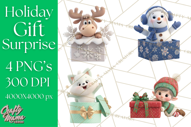 Christmas Characters in Gift Boxes PNG Clipart